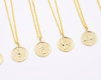 Clearance Sale - Gold Zodiac Coin Necklace, Zodiac Necklace, constellation, Zodiac Symbol necklace, Birthday Gift, Best friends Necklace,