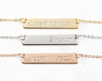 Hand Stamped Custom Bar Necklace, Mom Necklace, Custom Name Bar Necklace, Gold Bar, Custom Name Bar Necklace, Rose Gold, Jewelry Gift