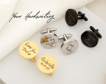 Engraved Handwriting Cufflinks, Personalized Stainless Steel, Gift for Dad Valentine’s Day gift for boyfriend husband