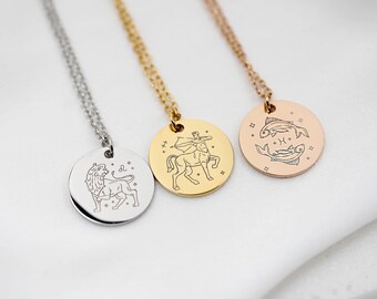 Zodiac Necklace Engraved Zodiac Sign Necklace For Mother's day gift Constellation Jewelry for best friend Personalized Zodiac Necklace