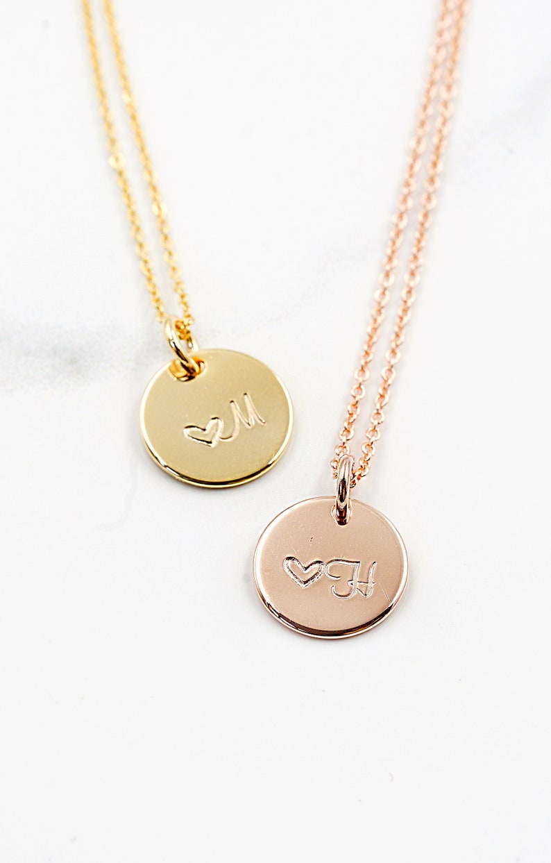 Initial Disc Necklace Gold Circle Personalized Initial - Etsy