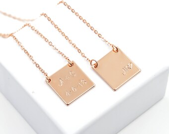 Clearance Sale - Customized Square Tag Necklace, Initial Tag Necklace, Personalized Necklace Gold, Gift For Mom, Gold, Silver, Rose Gold