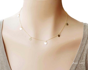 räumung - Disk, Coin Drop Halskette, Gold multi Disc Halskette, - Flatternde Coin Drop Halskette -