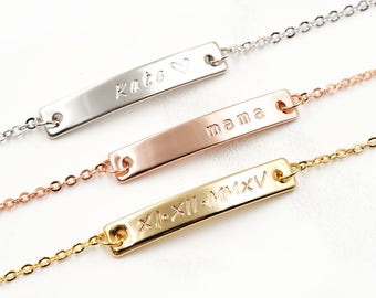 Custom Bar Bracelet, Nameplate Bracelet, Monogram, Personalized Initials, Gift for Bridesmaid, Gift for niece, Anniversary gift GPS Bracelet