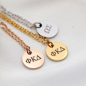 Greek Letter Necklace, Personalized Coin Disc Necklace for her, Bridesmaid Jewelry, Gift for bestfriend, Special letter name necklace