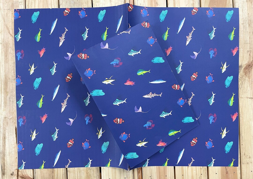 Fish Illustration Wrapping Paper Fish Tuna Octopus Etsy