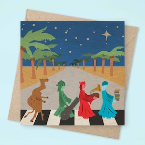 The Beatles Abbey Road-kerstkaart Parodiegroeten | Albumillustraties | Bandillustratie | Leuke kerstkaarten | Wijze mannen | Londen | Feestdagen