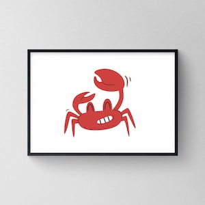Schattige krab | Gicléeprint | Geïllustreerde kindermuurdecoratie | Speelkamer | Kwekerij | Slaapkamer | Cadeaus voor jongens | Cadeaus voor meisjes