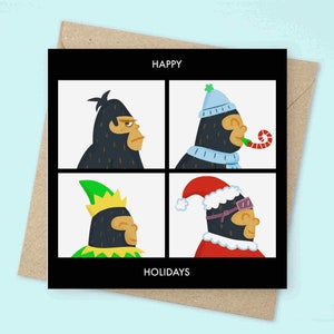 Tarjeta navideña de Gorillaz: Felices fiestas, Demon Days / Portada del álbum / Ilustración de la banda / Tarjetas de felicitación con parodias navideñas / Mono de dibujos animados / Animal