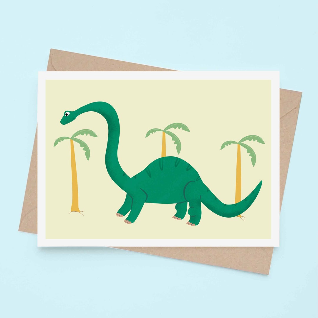 Brontosaurus Card Brontosaurus A6 Greetings Card. Dinosaur Illustrated Children's | Dino ...