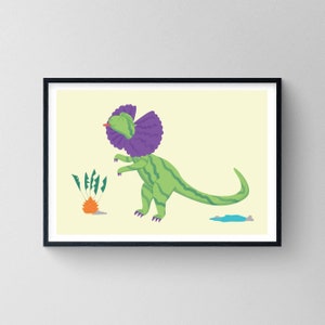 Dilophosaurus Art Print A5 / A4 / A3 Green Dinosaur Jurassic Park | Children&#39;s Wall Decor