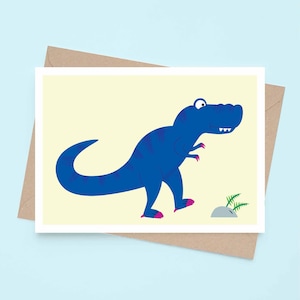 T-Rex Grußkarte. Dinosaurier illustrierte A6 Kinderkarte | Dino | Scharfer Zahn | Tyrannosaurus Rex | Kleine Hände