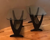 Mid Century Modern Adrian Pearsall Satin Black Accent Side Table Removable Brass Insert - A Pair