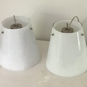 Murano Style White Glass Hanging Pendant Lamps Art Glass Mid Century Modern - A Pair
