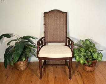 Mid Century Faux Bamboo and Cane Back Chippendale Arm Chair - single