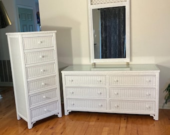 Henry Link Wicker Dresser W Detached Top Oval Mirror Drawers - Etsy