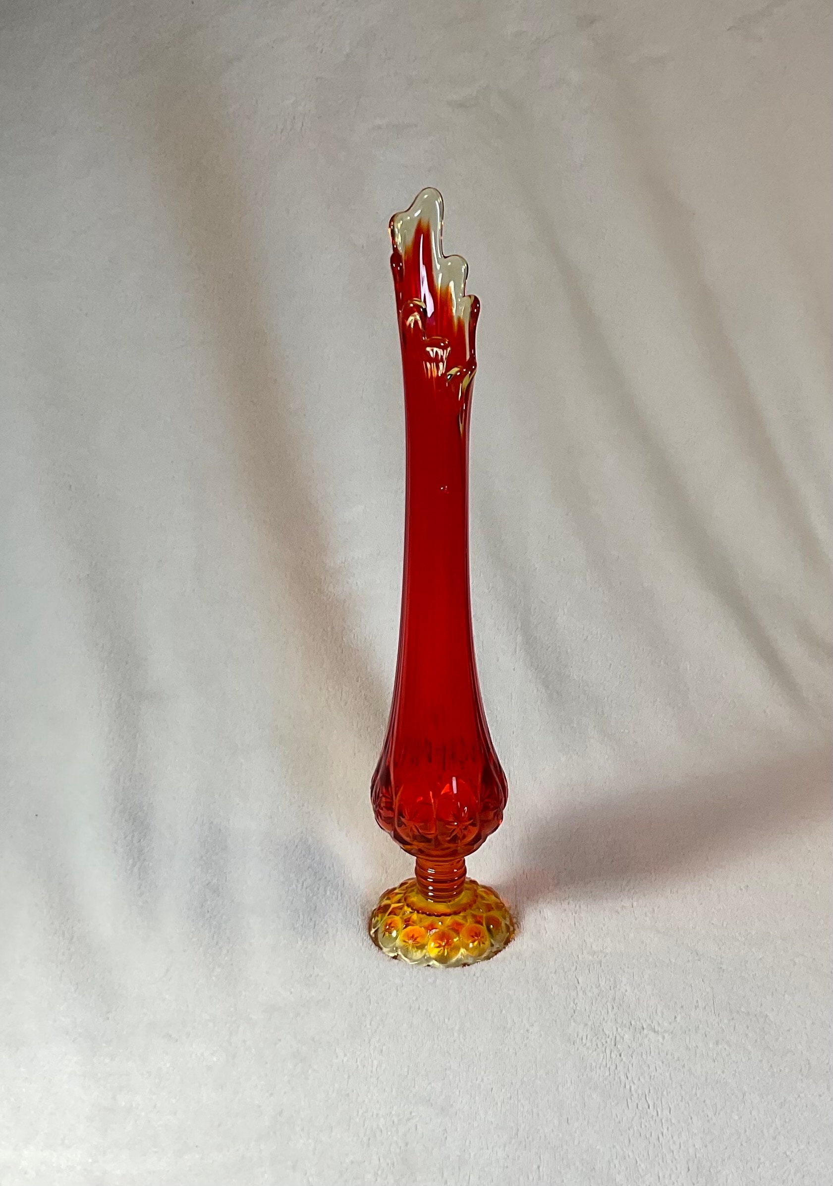 Vintage Mid Century Modern Kanawha Glass Orange and Yellow “Moon and Stars” 18 inch Tall Footed Base