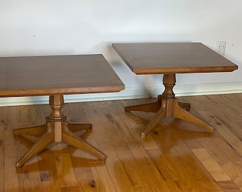 Vintage Pair Modern Wood Side Tables Square Accent End Pedestal, circa 50s 60s