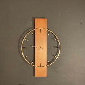 Mid-Century Modern 20inch Large Brass Maple Wall Clock by Feigelman, Battery Powered- circa 1960’s