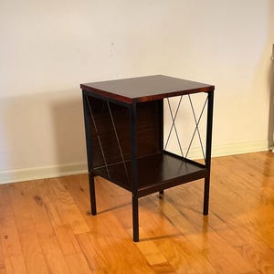 Vintage Lu Van Inc. Michigan 1950s Mid Century Modern Sofa Side End Table with Storage Shelf