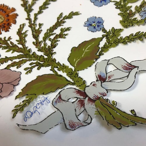 Vintage Signed Dorothy C. shops Thorpe Wildflowers & Ribbon Large 12 3/4” Square Glass Tray Serving Platter