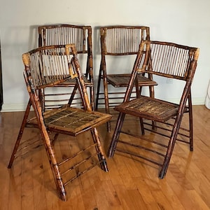 Vintage Tortoise Shell Bamboo Folding Chairs - set of 4