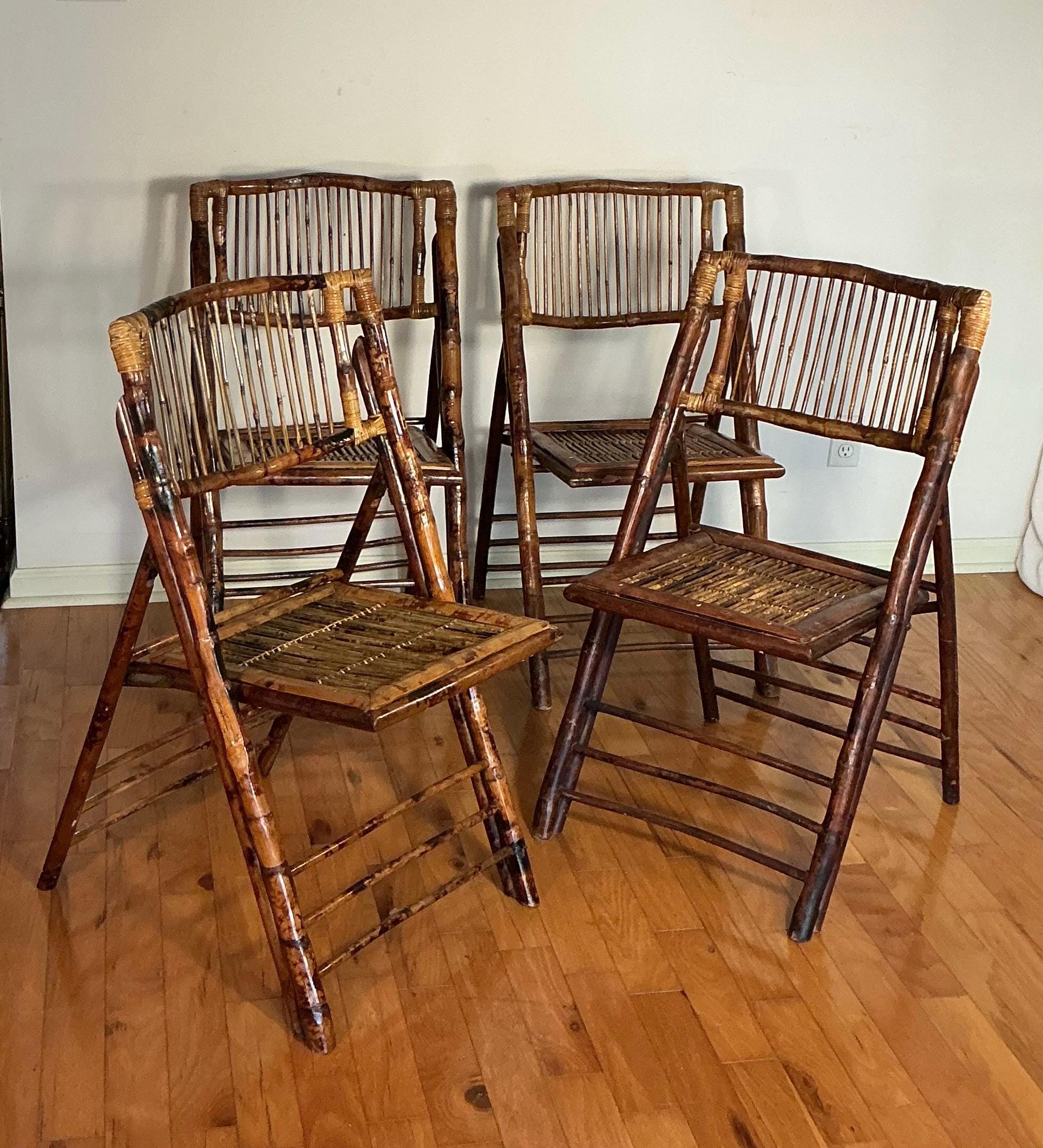 Vintage Tortoise Shell Bamboo Folding Chairs - Set of 4 - Etsy