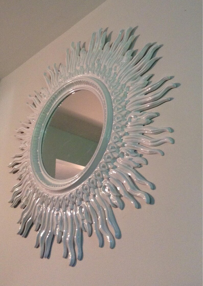 Vintage 70 S Mid Century Modern Large 48 White Sunburst Mirror