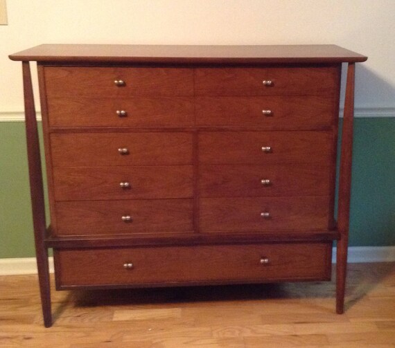 John Stuart Mid Century Dark Walnut Highboy Chest Of Etsy