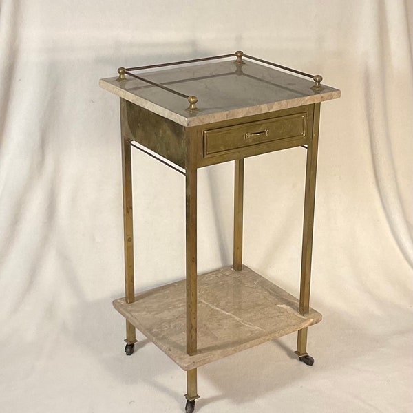Antique Brass & Gray Marble Two Tier Side Table/Nightstand, circa 1910s - 1920s