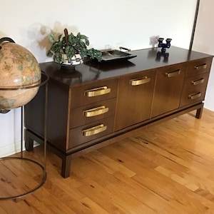 Mid Century Walnut Executive Office Lockable Credenza Produced by Marble Imperial Furniture Company- circa 60's