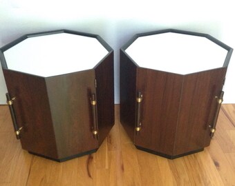 Mid-Century Modern Rosewood Octagonal Drum Occasional Table/Cabinet in the Manner of Harvey Probber - A Pair