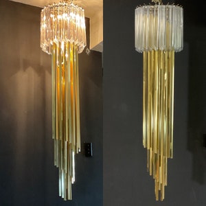 Mid Century Murano Glass and Brass Spiral Sculptural Chandelier, 1970’s