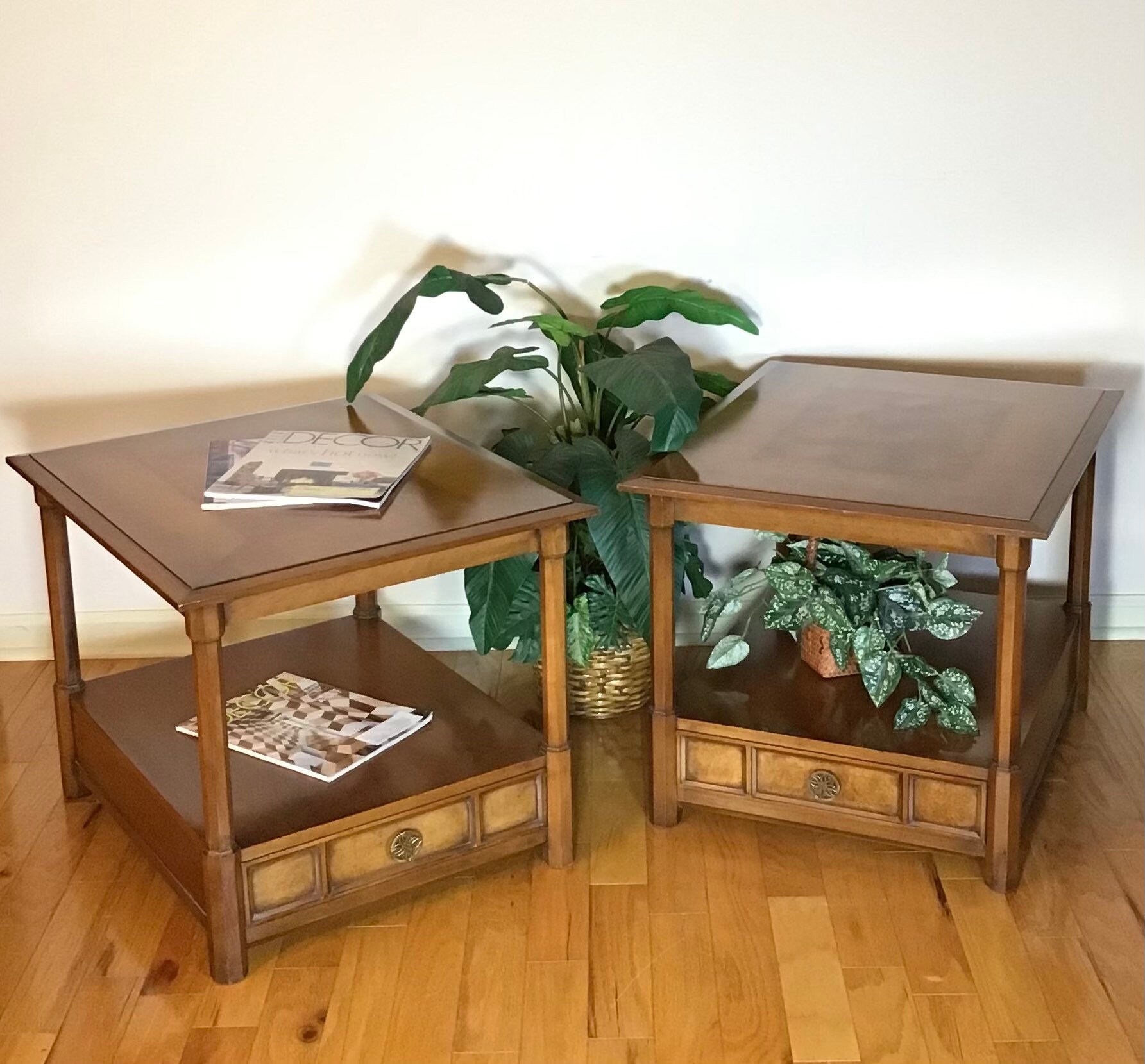 HEKMAN ヘクマン アメリカ製　ヴィンテージ　ミッドセンチュリー Mid Century Modern Hekman Furniture Two Tier Burl Maple Walnut End