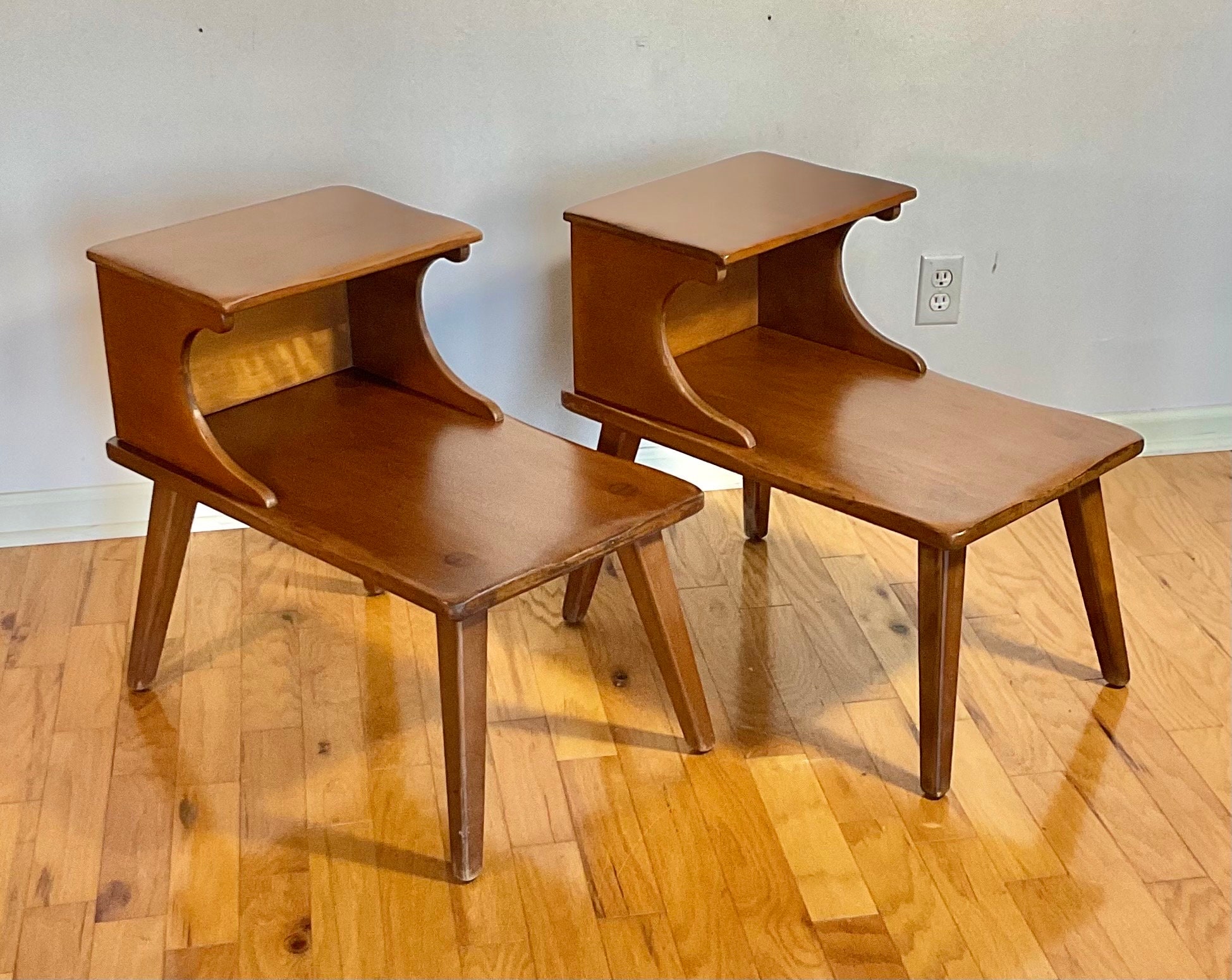 １*s様 ★US Vintage 50s Step Table Vintage 1950s Soild Maple Wood Step-Back Side Tables, a Pair