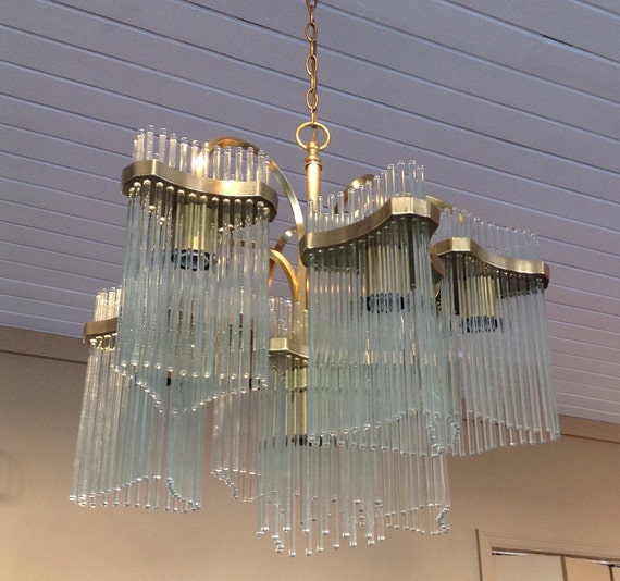 Handblown Glass rods chandelier by Gaetano Sciolari for Lightolier Handblown Glass rods chandelier by Gaetano Sciolari for Lightolier