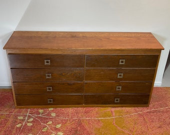1930’s Rustic Wormy Insect Distressed Pine Wood 8 Drawer Chest of Drawers Dresser