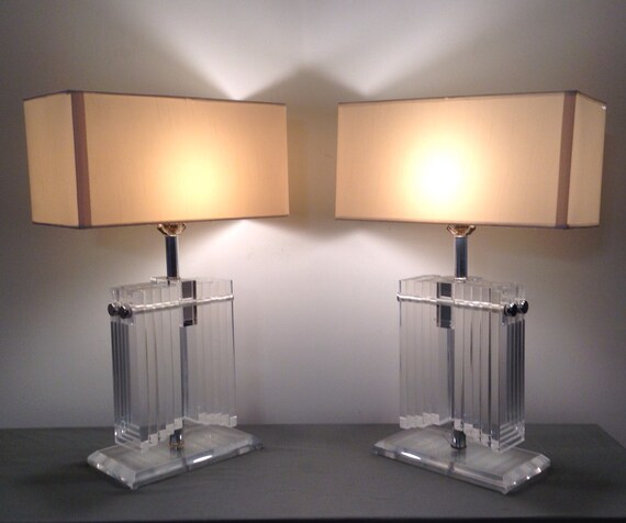 Pair of Lucite Lamps in the Style of Karl Springer Pair of Lucite Lamps in the Style of Karl Springer