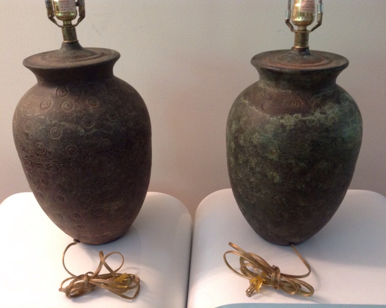 Patinated Copper Lamps A Pair