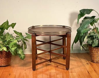 Vintage Wood Folding Tray Table Removable Serving Tray Brass Gallery