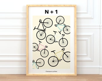 N+1 Bicycles Print | Inspired by cycling | Bicycle illustration | Road Bike Poster | Christmas Gift for cyclist | Bicycle Art | Minimalist