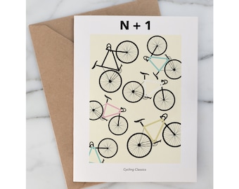 Fiets wenskaart | N+1 Verjaardagskaart | Fietsillustraties | Grappige lege notitiekaart | Genoeg fietsen | | Kerstcadeau voor fietser