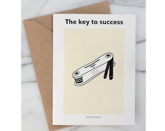 Fiets wenskaart | Biking Success Verjaardagskaart | Fietsillustraties | Grappige lege notitiekaart | Kerstcadeau voor fietser