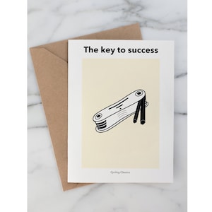 Cycling Greeting Card | Biking Success Birthday Card | Bicycle Illustrations | Funny Blank Note Card | Key to success | Allen Keys Hex Keys
