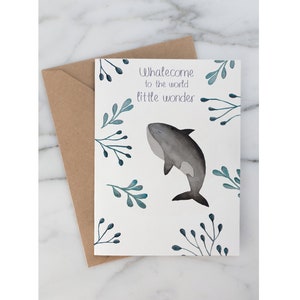 Baby Shower Greeting Card | Whalecome New baby boy | Orca Whale Watercolor illustration | Original Blank Note Card | Gender Neutral card