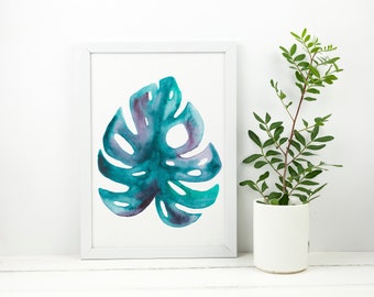 Watercolor Monstera Leaf Print | Handmade | Botanical Print | Minimalist Watercolor | Giclée | Fine Art Print | Tropical Leaves Paint |