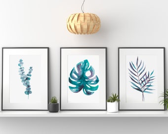 Mix and Match | Chose any 3 Watercolor Botanical Prints | Handmade | Minimalist Watercolor | Giclée Fine Art Print | Tropical Leaves Paint