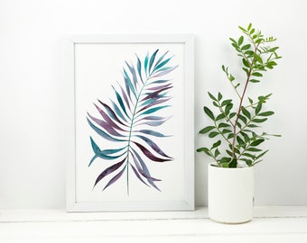 Watercolor Palm Leaf Print | Handmade | Botanical Print | Minimalist Watercolor | Giclée | Fine Art Print | Tropical Leaves Paint |