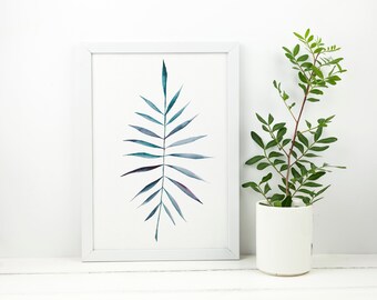 Watercolor Palm Leaf Print | Handmade | Botanical Print | Minimalist Watercolor | Giclée | Fine Art Print | Tropical Leaves Paint |