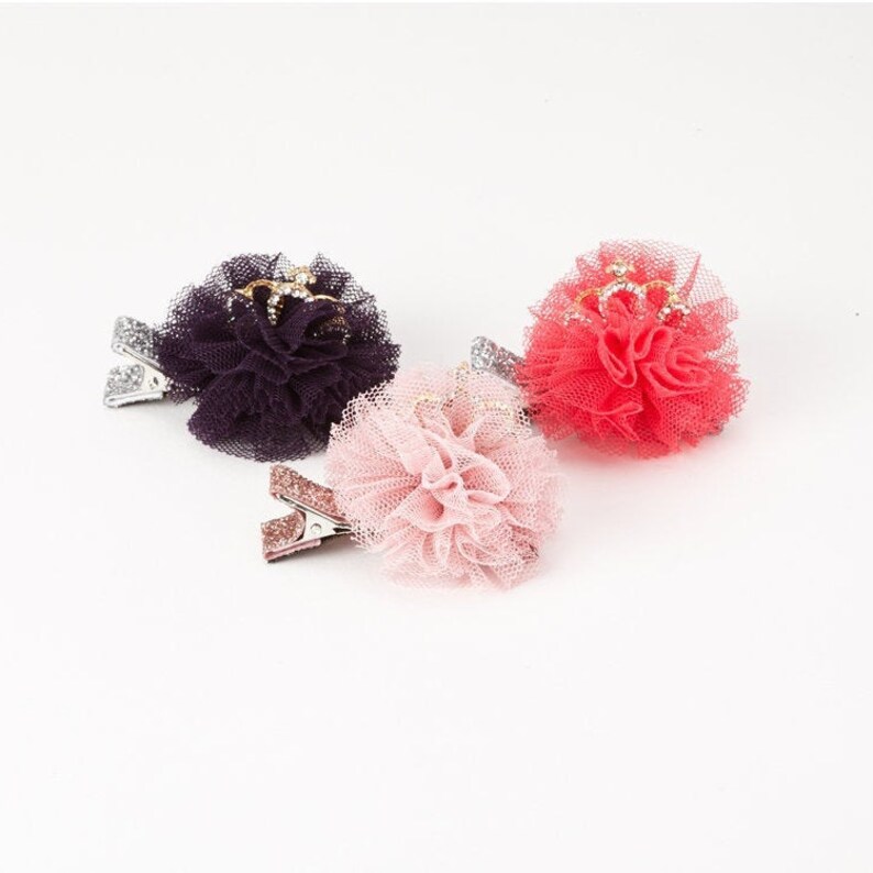 MINI Rhinestone Crown Tulle Blossom Hair Clip